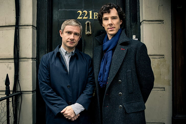 the door, actors, Sherlock Holmes, men, Season 3, Martin man, Benedict Cumberbatch, Sherlock, Dr. Watson, BBC One, Dr. John Watson, 221B Baker Street, HD wallpaper