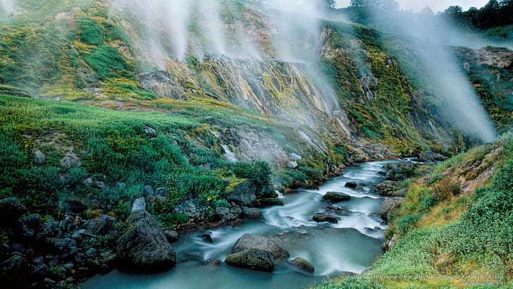 Vallée des Geysers, Réserve naturelle de Kronotsky, Kamchatka, Russie, Nature, Fond d'écran HD
