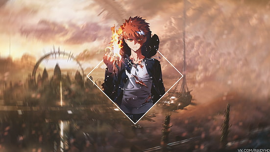 Bild-in-Bild, Anime, Feuer, Anime Boys, HD-Hintergrundbild HD wallpaper