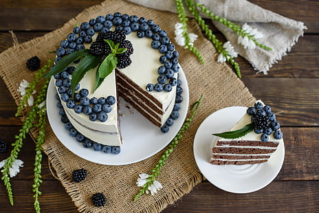 Еда, торт, черника, десерт, выпечка, натюрморт, HD обои HD wallpaper