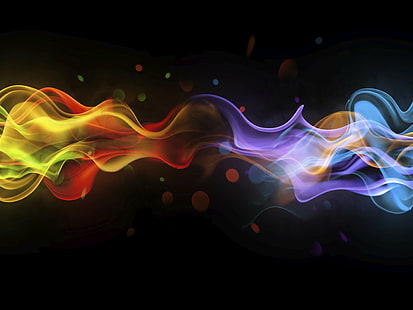 Smoke, multicolored, purple,red,green and yellow illustration, abstraction, black background, smoke, multicolored, HD wallpaper HD wallpaper