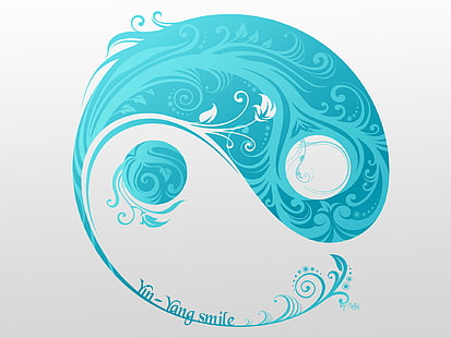 blue and white yin and yang illustration, symbol, grey background, Ying-Yang, Yin-yang smile, HD wallpaper HD wallpaper