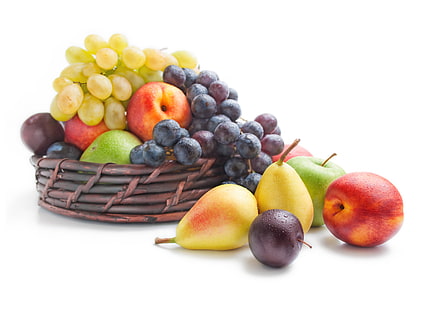 variedade de frutas, bagas, maçãs, uvas, frutas, ameixa, pêra, nectarinas, HD papel de parede HD wallpaper
