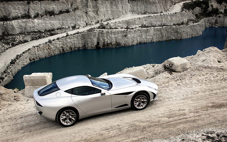 Zagato Perana Z One Top view, серый автомобиль повышенной комфортности, HD обои