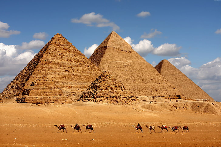 8k, 피라미드, 낙타, 이집트, HD 배경 화면