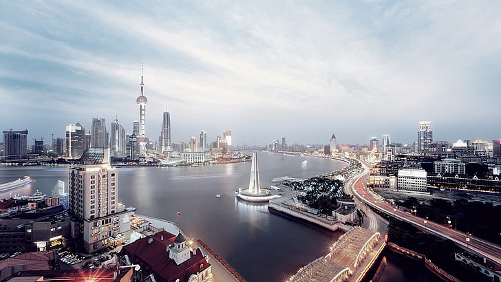 고층 건물, 도시 풍경, 상하이, HD 배경 화면
