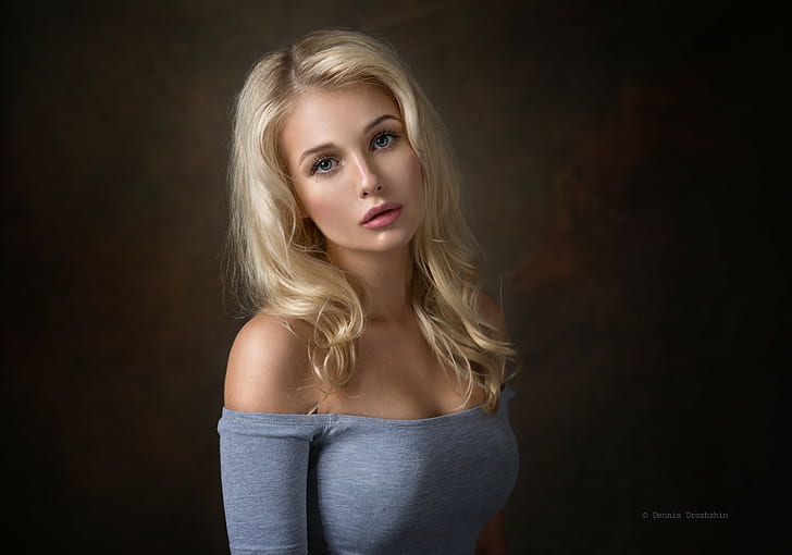 women, Dennis Drozhzhin, portrait, blonde, 500px, model, Christina, simple background, HD wallpaper