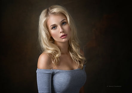 жени, Денис Дрожжин, портрет, блондинка, 500px, модел, Кристина, прост фон, HD тапет HD wallpaper