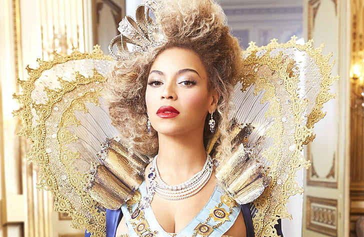 Gaun Beyonce, Beyonce Knowles, Beyonce, penyanyi, foto, perhiasan, mahkota, gaun, renda, rambut ratu, Wallpaper HD