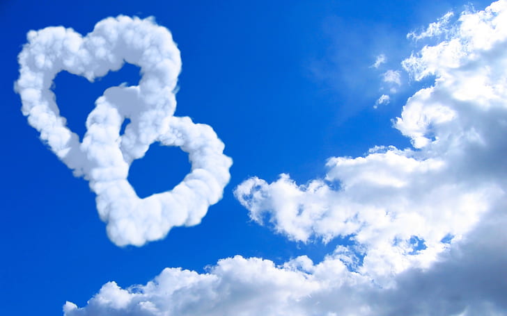 Hearts in Clouds HD เมฆก่อตัวเป็นหัวใจสองดวงในตอนกลางวันเมฆความรักในหัวใจ, วอลล์เปเปอร์ HD