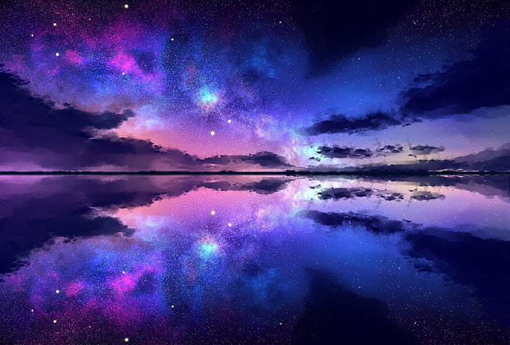 Artistic, Reflection, Cloud, Milky Way, Nature, Night, Ocean, Stars, HD wallpaper