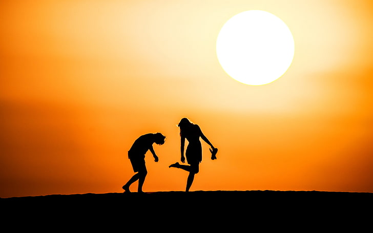 The Horizon Landscape Couple Joy ภาพเงาของคูเป้ภายใต้ดวงอาทิตย์ความรักเพลิดเพลินพระอาทิตย์ตกคู่รัก, วอลล์เปเปอร์ HD