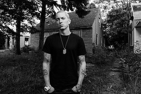 gri tonlamalı Eminem, Şarkıcılar, Eminem, HD masaüstü duvar kağıdı HD wallpaper