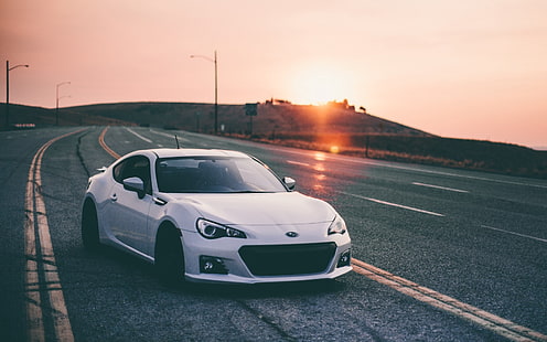 weißes Coupé, Subaru Brz, Subaru, Autos, Sonnenuntergang, HD-Hintergrundbild HD wallpaper