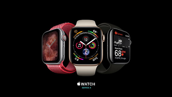 Apple Watch Series 4, perak, emas, hitam, Apple September 2018 Event, Wallpaper HD HD wallpaper