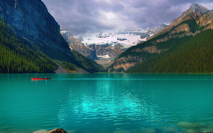body of water and mountain, lake, Canada, national Park, Emerald Lake Louise, HD wallpaper