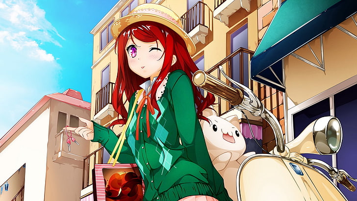 Kantoku anime girl works Widescreen Wallpaper 02, red haired female anime illustration, HD wallpaper
