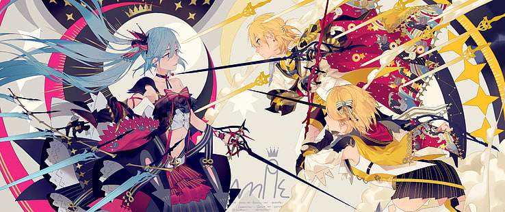 gadis anime, Vocaloid, Kagamine Rin, Kagamine Len, Hatsune Miku, Wallpaper HD HD wallpaper