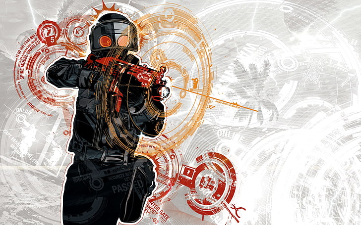 man holding assault rifle game application, video games, digital art, artwork, helmet, weapon, HD wallpaper