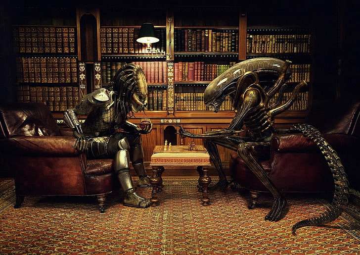 alien 3, Chess, humor, library, HD wallpaper