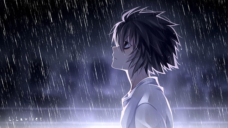 Аниме, Death Note, L (Death Note), Дождь, HD обои