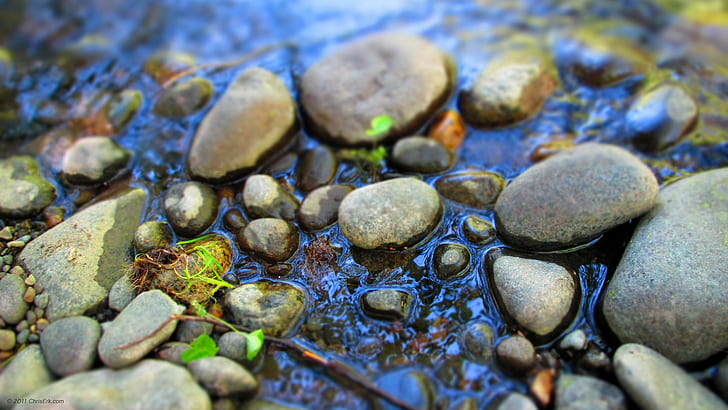 пруд, скалы, природа, макро, вода, камни, синий, серый, HD обои