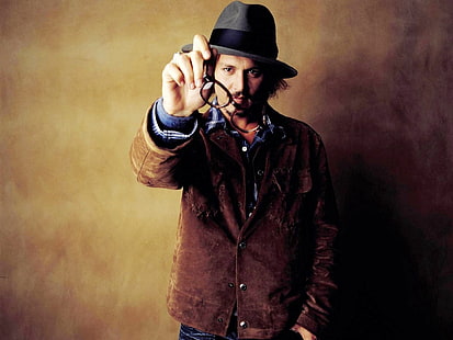 Johnny Depp, Johnny Depp, anteojos, sombreros, sesión de fotos, chaqueta, Fondo de pantalla HD HD wallpaper