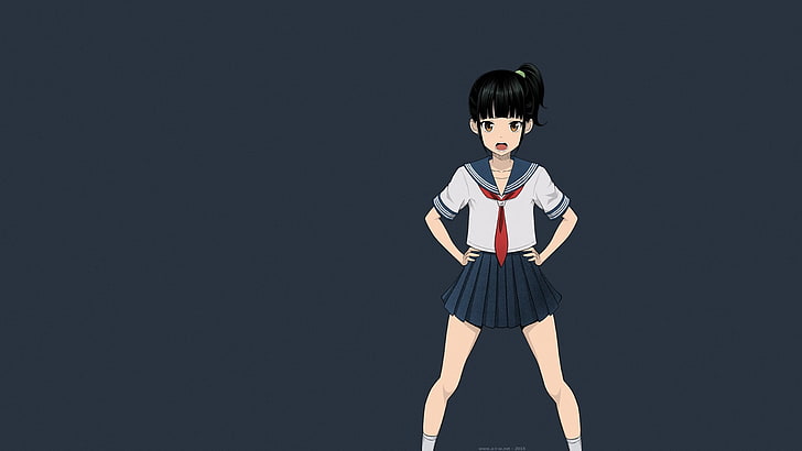 Rondo Maruko, Meikko na Shoujo no Ehon, mundurek szkolny, uczennica, anime dziewczyny, manga, tsundere, krótkie włosy, krótka spódniczka, Tapety HD