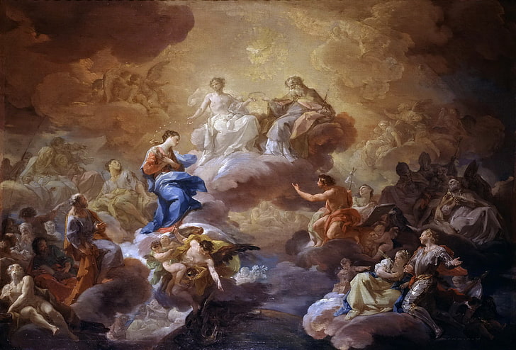 quadro, religione, mitologia, Santissima Trinità, Corrado Dzhakvinto, La vergine e i santi, Sfondo HD