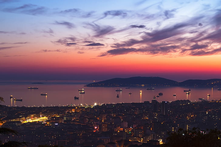 Город Стамбул, освещенный город, город, из Стамбула, HD обои