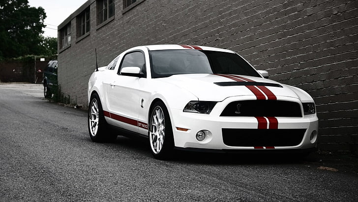 white coupe, Ford Mustang, gt500, HD wallpaper