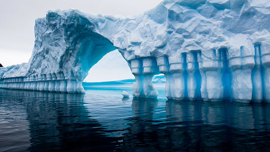 la glace, porte, eau, pont de glace, Antarctique, cambre, iceberg, glace de mer, Arctique, océan Arctique, calotte polaire, fondant, calotte glaciaire, gel, Fond d'écran HD HD wallpaper