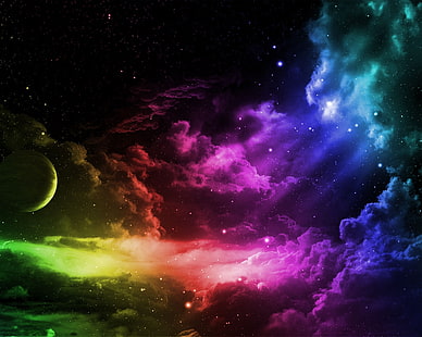 green blue outer space red multicolor stars yellow pink rainbows cyan muitlcolored 1280x1024 wall Space Stars HD Art , Blue, Green, HD wallpaper HD wallpaper