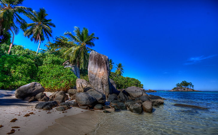 Paesaggio delle Seychelles, mucchio di rocce, viaggio, isole, paesaggio, Seychelles, Sfondo HD