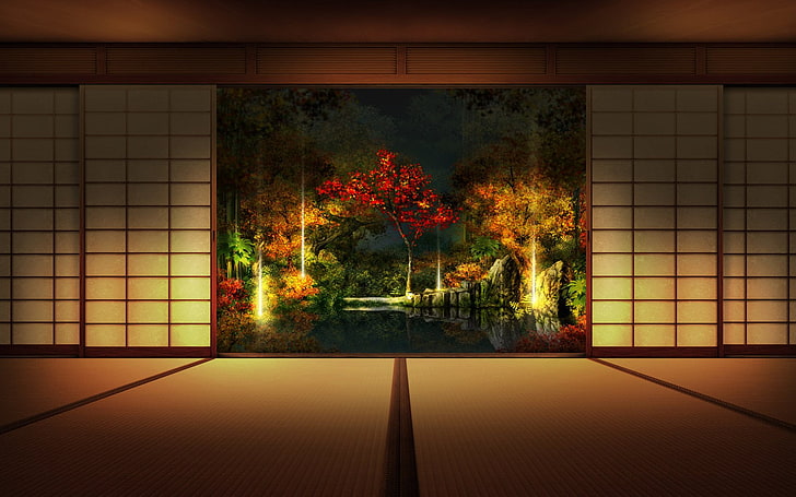 Künstlerisch, Japanisch, Innenaufnahme, Japan, Shoji, Baum, HD-Hintergrundbild