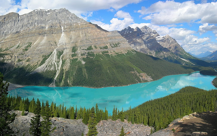 Lago Peyto, un lago glaciar Fed ubicado en el Parque Nacional Banff en las Montañas Rocosas canadienses 3840 × 2400, Fondo de pantalla HD