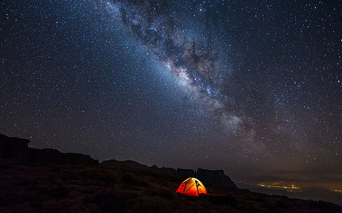 night camping stars landscape milky way, HD wallpaper HD wallpaper