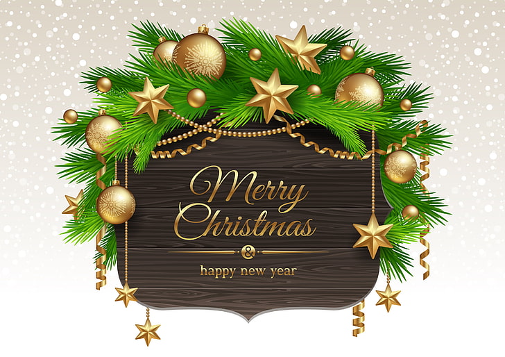 decorazioni natalizie marroni e verdi, stelle, decorazioni, vacanze, palline, buon anno, buon natale, anno nuovo, natale, Sfondo HD