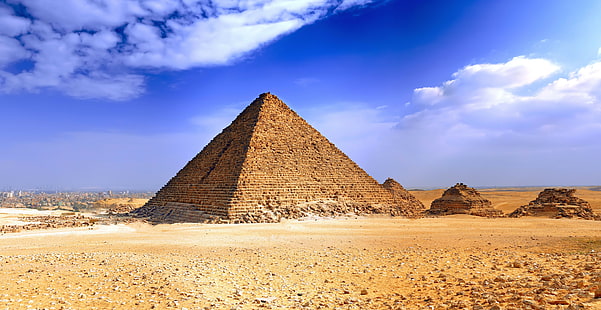 landscape, Pyramids of Giza, desert, Egypt, clouds, pyramid, HD wallpaper HD wallpaper