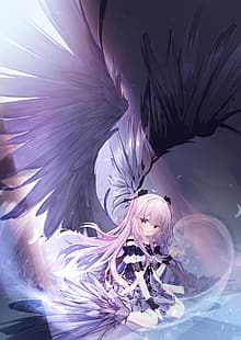  Hololive, Uruha Rushia, anime girls, anime girl with wings, Black wings, pink hair, red eyes, HD wallpaper HD wallpaper