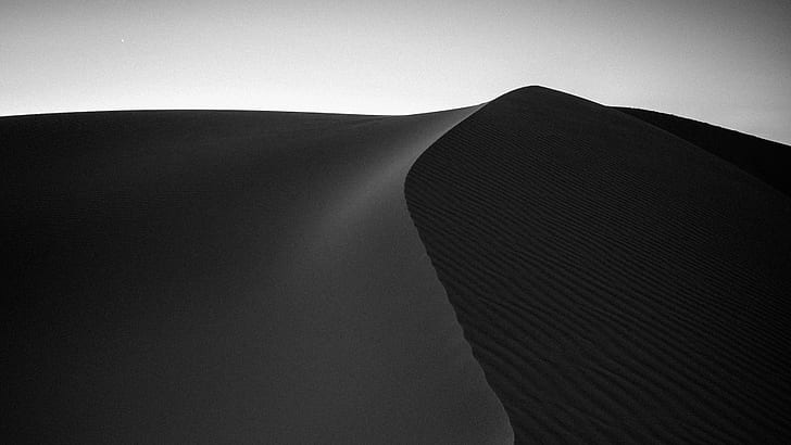 désert, paysage, sable, monochrome, dunes de sable, nature, sombre, Fond d'écran HD