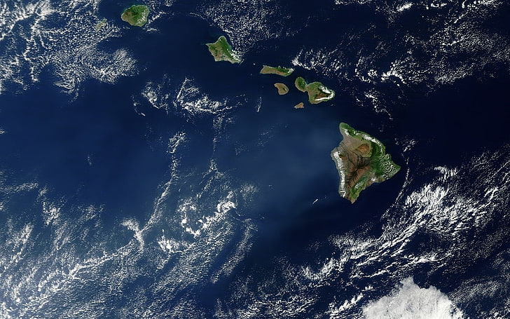 Vista satélite de tierra, tierra, nubes, espacio, Hawaii, Fondo de pantalla HD