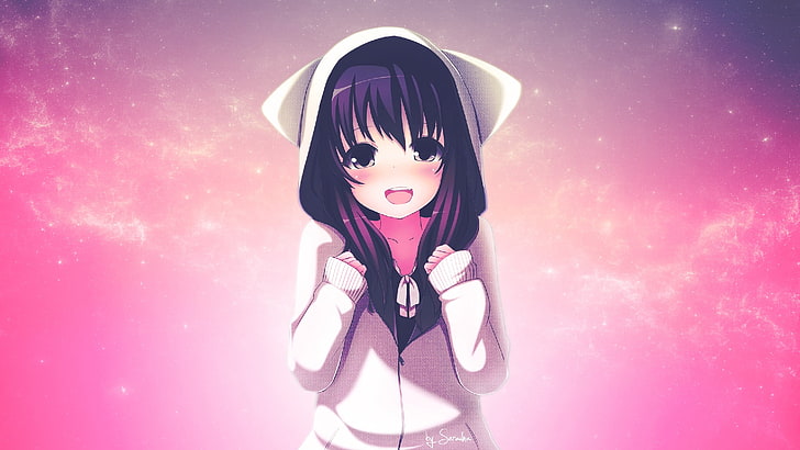 female anime character wearing pullover hoodie digital wallpaper, anime, anime girls, HD wallpaper
