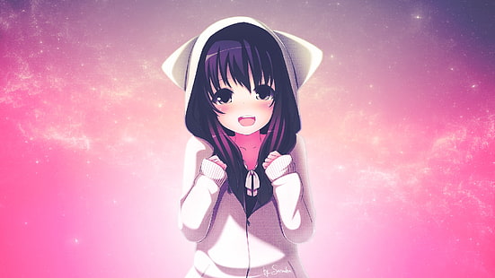 женски аниме герой, носещ пуловер с качулка цифрови тапети, аниме, аниме момичета, HD тапет HD wallpaper