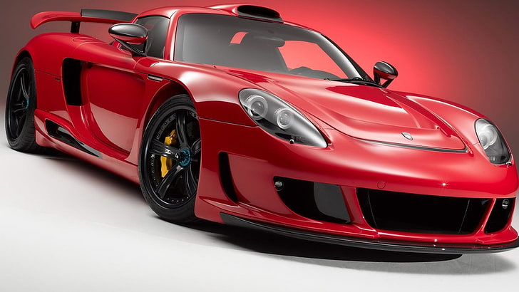 red and black convertible coupe, Porsche Carrera GT, car, red cars, HD wallpaper