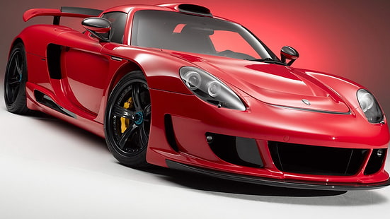 красный и черный кабриолет купе, Porsche Carrera GT, суперкар, красные автомобили, HD обои HD wallpaper