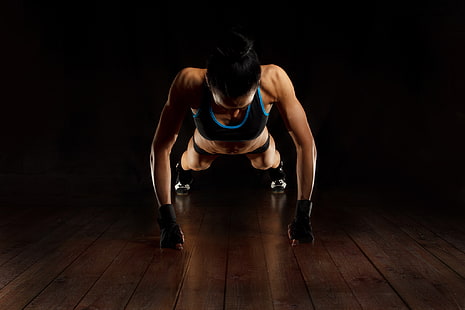 المرأة ، الظلال ، التمرين ، اللياقة البدنية ، تمارين الضغط، خلفية HD HD wallpaper