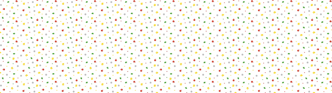 papel de parede digital branco, vermelho e amarelo, Animal Crossing, Animal Crossing Nova Folha, Nova Folha, padrão, logotipo, minimalismo, branco, colorido, monitores duplos, HD papel de parede HD wallpaper