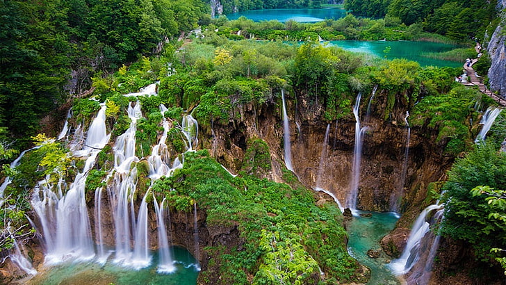 滝、夏、プリトヴィチェ、クロアチア、ヨーロッパ、プリトヴィチェ湖、湖、国立公園、 HDデスクトップの壁紙