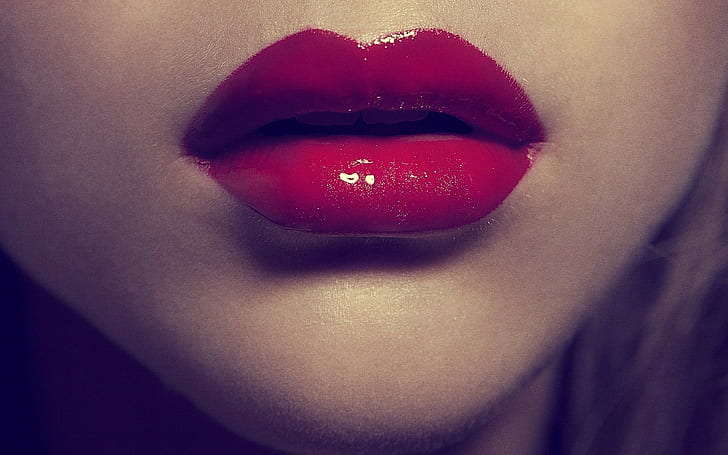 viso, donne, labbra succose, primo piano, rossetto rosso, bocche, labbra, Sfondo HD